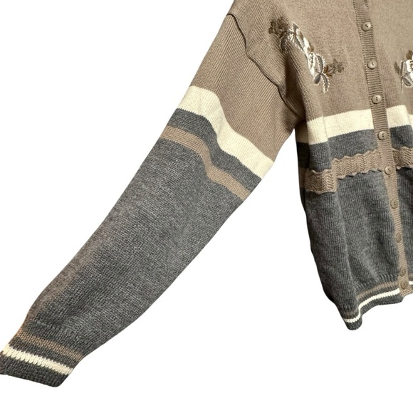 St Michael Made in UK Wool Floral Embroidery Chunky Knit Cardigan Sweater - Picture 5 of 11